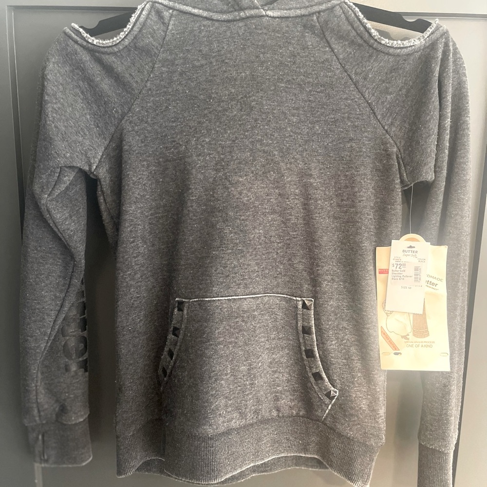 BUTTER cold shoulder lightning pullover hoodie